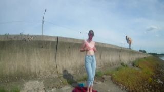 The girl undresses walks and masturbates near the road bubs masaj