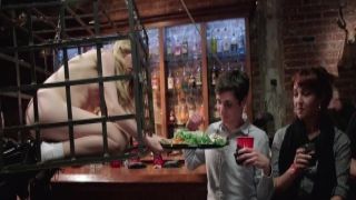 Blonde in cage serve food public hom sex com