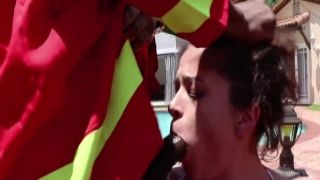 Firefighters double penetrate brunette big boobs in suit